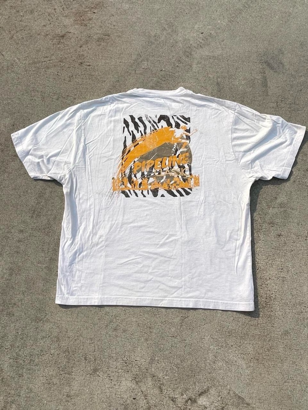 White pipeline Graphic Tee with Yellow Zebra skater  Design